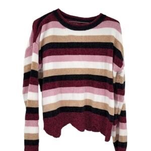 JUN & IVY Striped Color Block Scallop Hem Sweater Womens Size Medium M